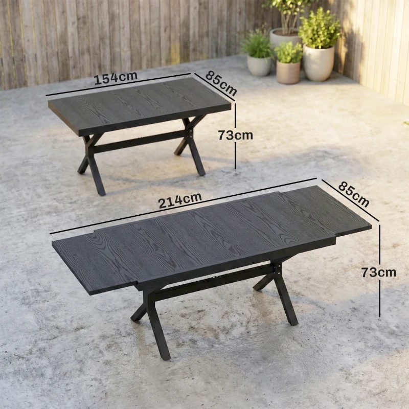 Outsunny Mesa de Comedor Exterior Extensible 154/214 cm para 8-10 Personas de Aluminio Acero con Tapa Imitación Madera Gris