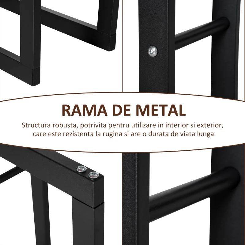 HOMCOM Suport Lemne pentru Interior și Exterior din Țevi de Fier, Capacitate 100 kg, 60x25x100 cm