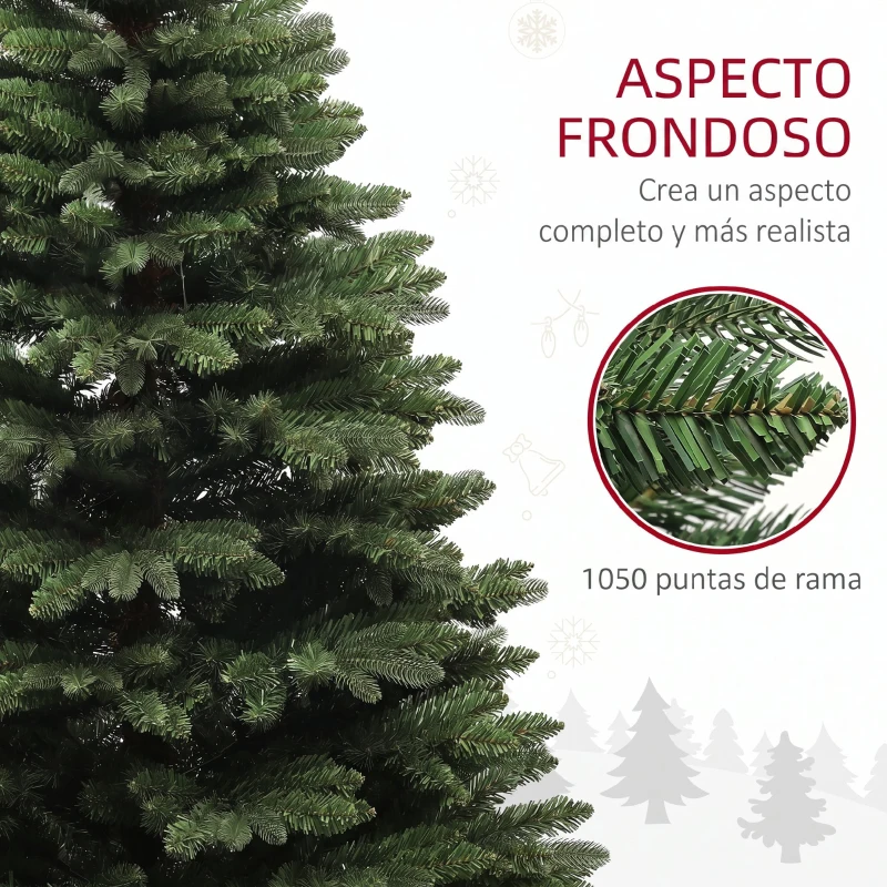 HOMCOM Árbol de Navidad Artificial 180 cm con 1050 Ramas y Base de Acero Plegable Montaje Rápido para Salón Interior Verde