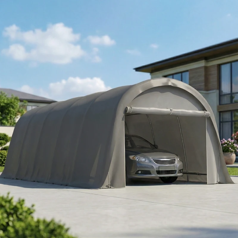Outsunny Carport tente de garage 3,6 x 7,2 m abri voiture extérieur tente de stockage avec parois latérales amovibles, gris foncé