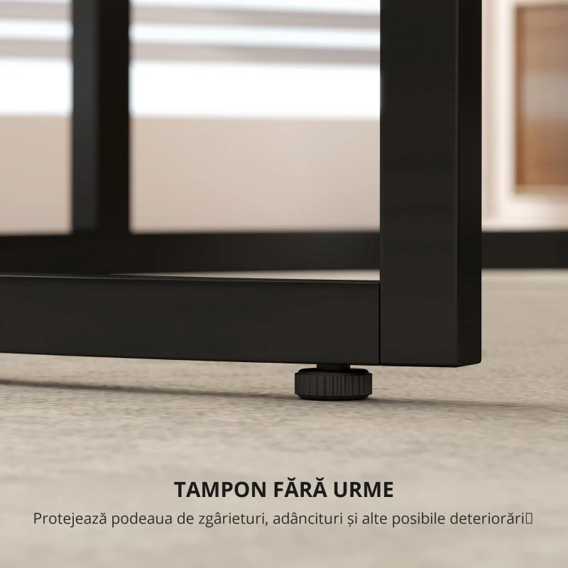 HOMCOM Set modern de 2 măsuțe de cafea, măsuțe laterale suprapuse cu cadru metalic pentru living, dormitor, birou, Negru