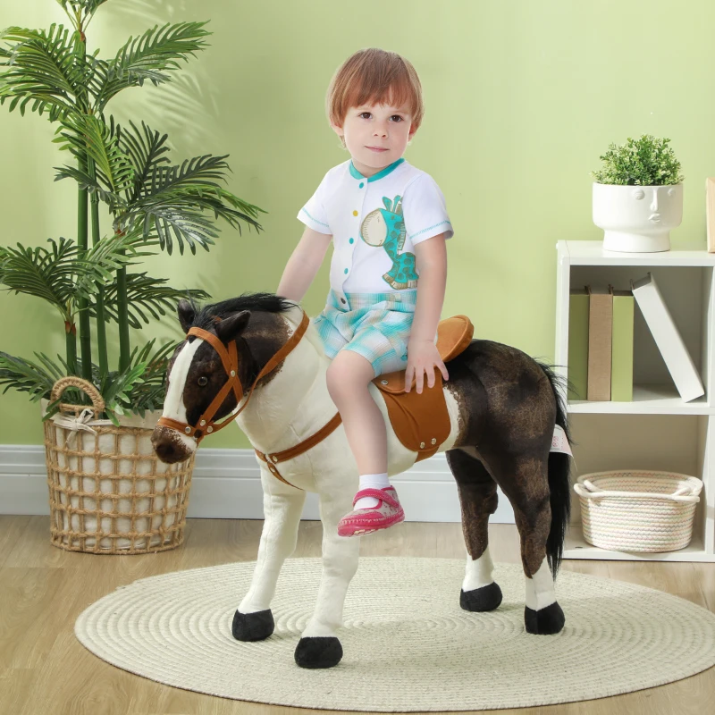 AIYAPLAY Schaukelpferd mit Soundeffekten, weiches Fell, für 3-8 Jahre, 85 x 28 x 60 cm, Braun/Cremeweiß(m-2)