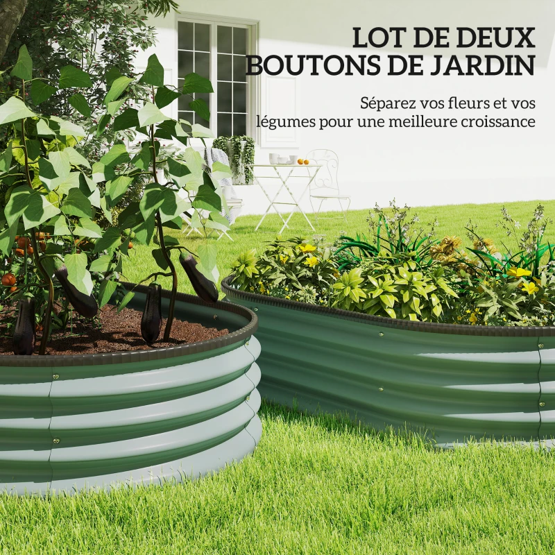 Outsunny Lot de 2 Carrés potagers de jardin, 135 x 90 x 30 cm, jardinière en acier galvanisé avec bordures en caoutchouc, vert