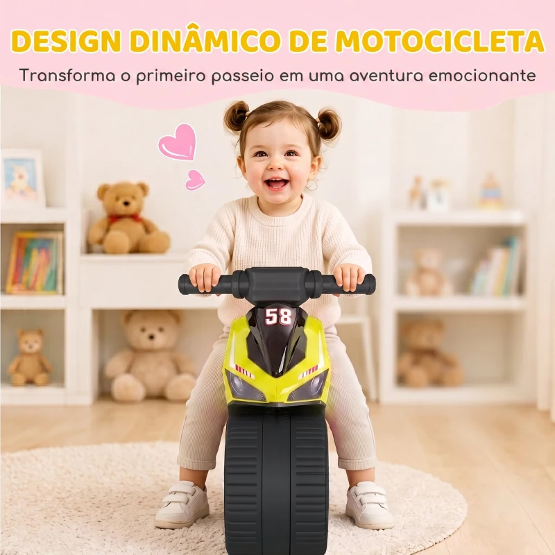 AIYAPLAY Bicicleta sem Pedais Tipo Mota com Música e Rodas Extra Largas para Crianças 18-36 Meses Verde