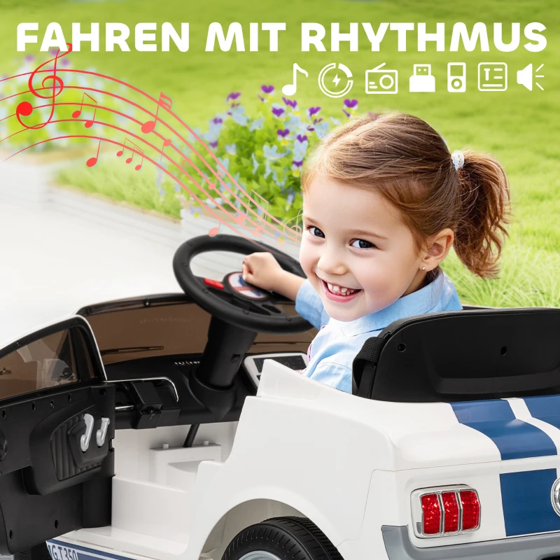 AIYAPLAY 12V Kinderauto met Afstandsbediening, 2 Motoren, Claxon, LED Verlichting en Muziek, Wit