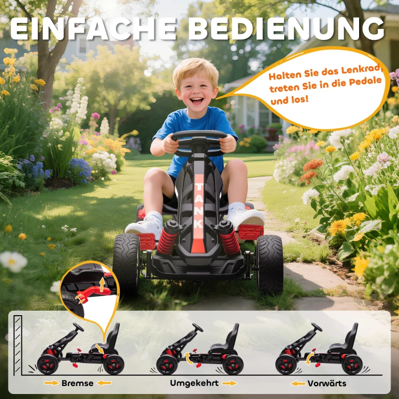 AIYAPLAY Gokart met Pedalen, Tretauto voor Kinderen met Rem, Antislip Wielen, Metaalframe, 3-6 jaar, Rood