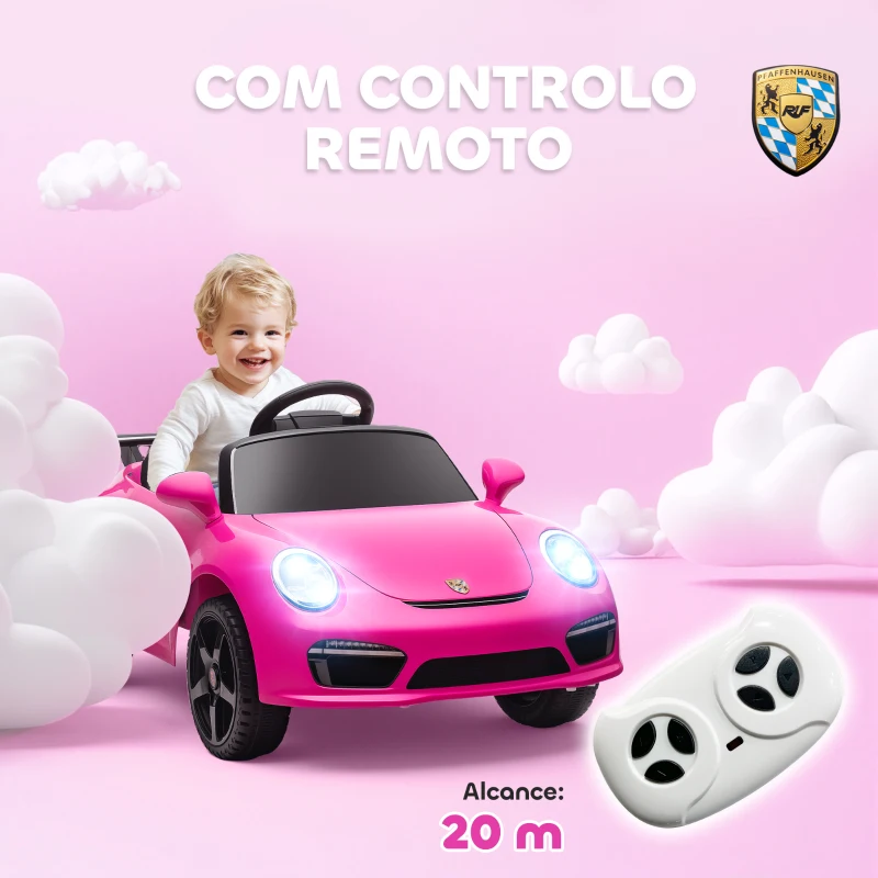 AIYAPLAY Carro Elétrico para Crianças de Polícia  12V com Motor Duplo Sirene Música Sem Fios Buzina Rodas Auxiliares e Faróis LED 105x58x49 cm Rosa