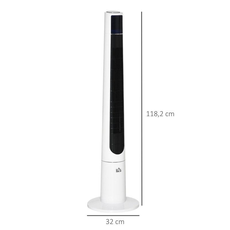 HOMCOM Ventilatore a Torre 50W a 3 Modalità e 3 Velocità con Timer da 12h, in ABS, Ø32x118.2 cm, Bianco