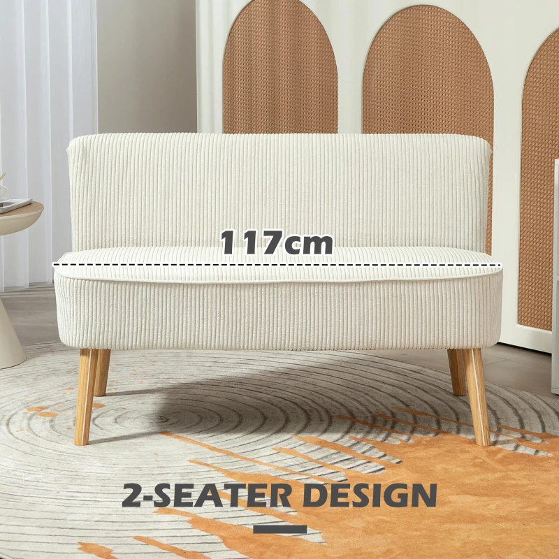 HOMCOM Canapea cu două locuri, umplutură moale, husă ușor de întreținut, până la 150 kg, 117 x 56,5 x 77 cm, Alb crem