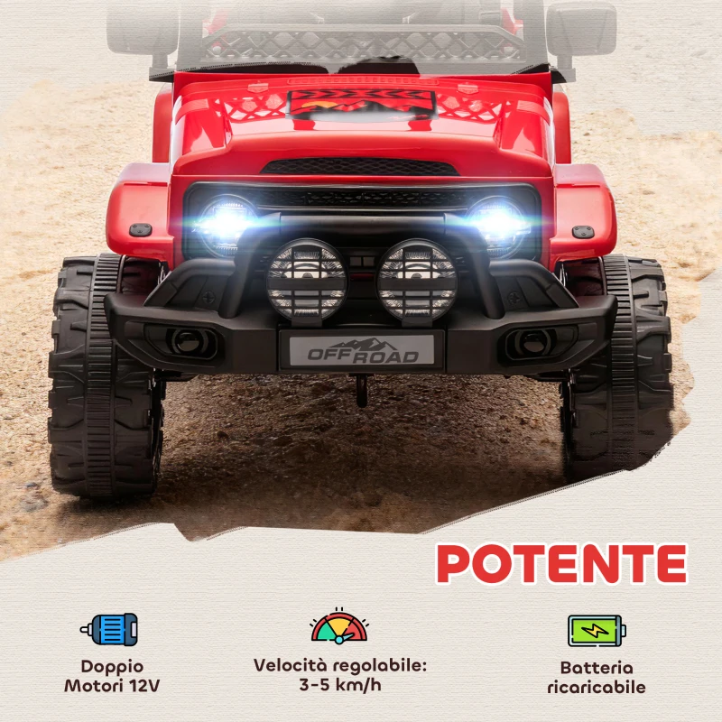 AIYAPLAY Fuoristrada per Bambini con Fanali, Clacson, Cintura e Telecomando, in PP e Metallo, 99x66x68.5 cm, Rosso