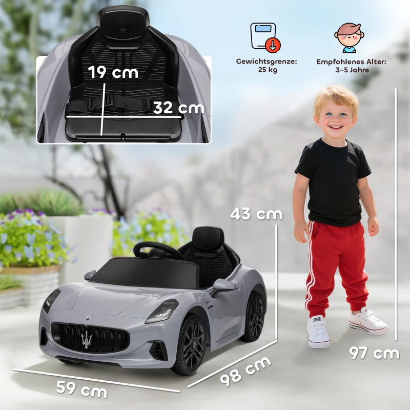 AIYAPLAY 12V Kinder-Elektroauto, Kinderfahrzeug mit LED-Lichtern, Musik, Hupe, für Kinder von 3-5 Jahren, Grau