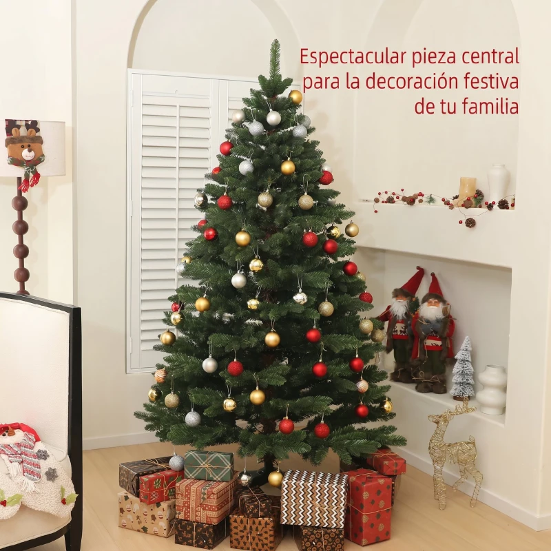 HOMCOM Árbol de Navidad Artificial 180 cm con 1050 Ramas y Base de Acero Plegable Montaje Rápido para Salón Interior Verde