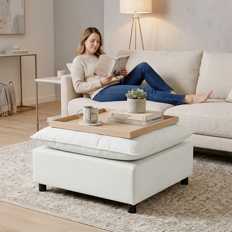 HOMCOM Repose pied salon carré, ottoman avec pieds en plastique, pouf salon pour chambre à coucher, entrée, 75x75x40 cm, gris