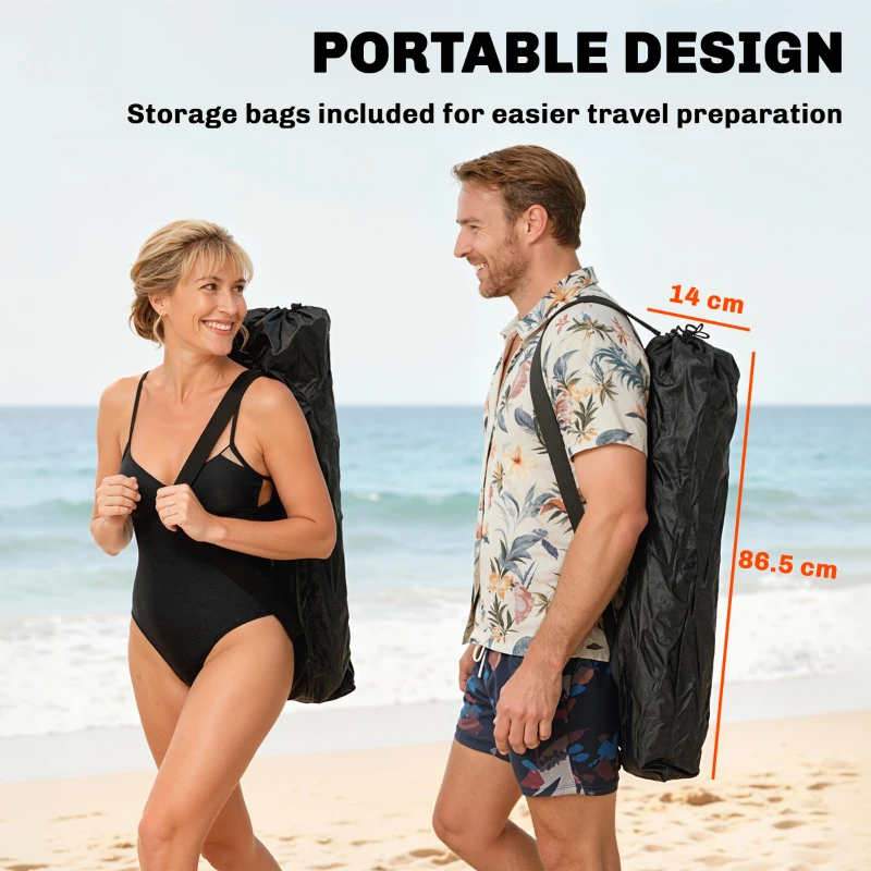 Outsunny Set of 2 Reclining Folding Camping Chair w/ Detachable Footrest, Storage Bag, Cup Holder & Headrest, Lightweight Portable Camp Chair for Beach, Picnic, Orange and Black