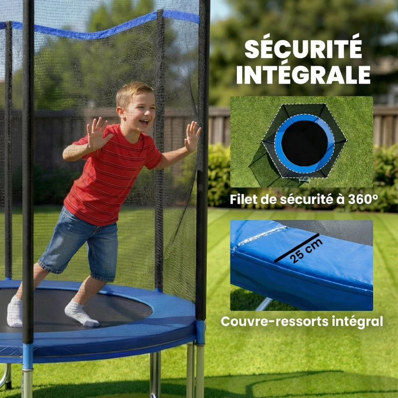 SPORTNOW Trampoline Extérieur Trampoline de Jardin Enfants et Adultes 6 Poteaux au Sol  Charge 80kg 36 Ressorts Ø183cm Bleu