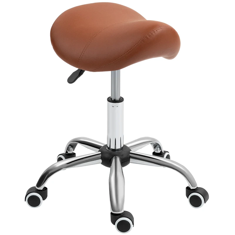 HOMCOM Saddle Stool, Height Adjustable Salon Chair for Massage Spa, Faux Leather, Brown