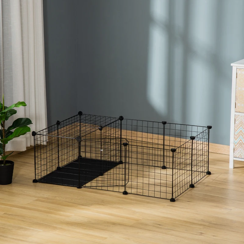 PawHut Enclos pour petits animaux parc pour lapins, cochons d'Inde et rongeurs modulable, noir
