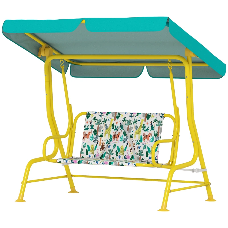 AIYAPLAY 2-persoons kinder Hollywoodschommel met verstelbaar zonnescherm, veiligheidsgordel voor 3-6 jaar tot 60 kg 112x75x120cm Groen