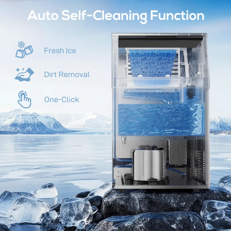 HOMCOM Commercial Ice Maker Machine, 36kg/24H Stainless Steel Under Counter or Freestanding Ice Machine, Silver