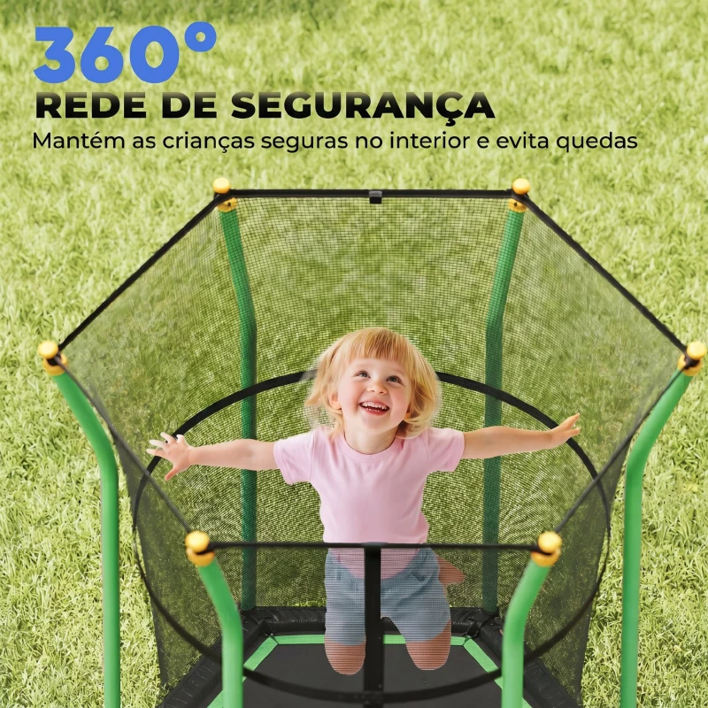 HOMCOM Trampolim para Crianças com Rede de Segurança e Estrutura de Aço para Interiores e Exteriores Carga 50kg Ø163,5x190 cm Verde