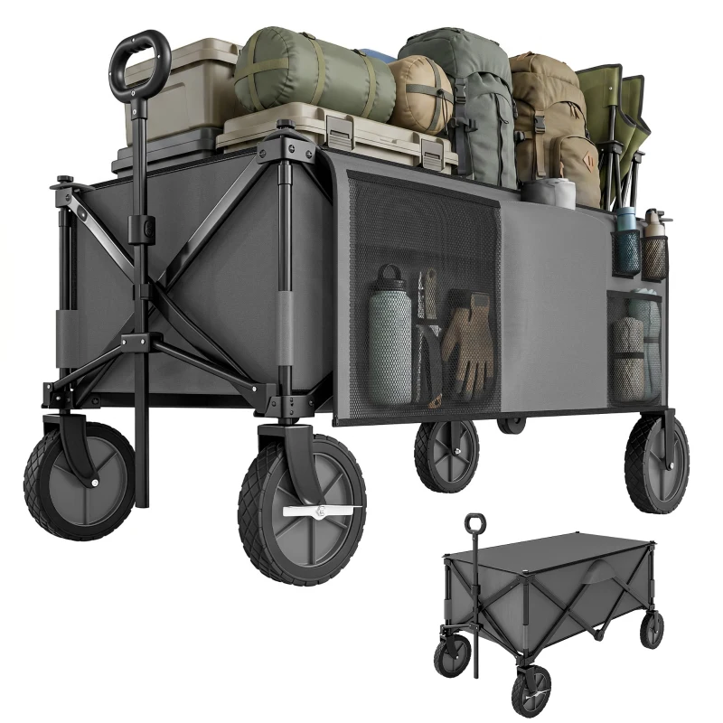 Outsunny Chariot de jardin pliable bâche amovible poignée télescopique inclinaison réglable 5 sacs 108 x 55 x 93 cm gris foncé