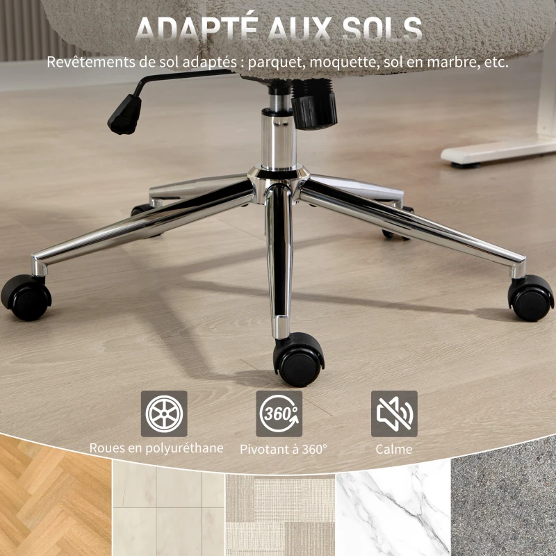 HOMCOM Chaise bureau ergonomique, fauteuil de bureau pivotant, hauteur réglable, appui-tête réglable, fonction bascule, gris