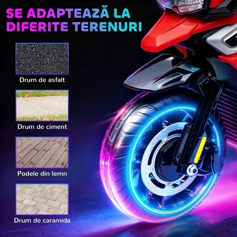 AIYAPLAY Motocicletă electrică pentru copii cu roți, oglinzi și suport pentru picioare, din PP și metal, 85.5x44.5x56 cm, roșu