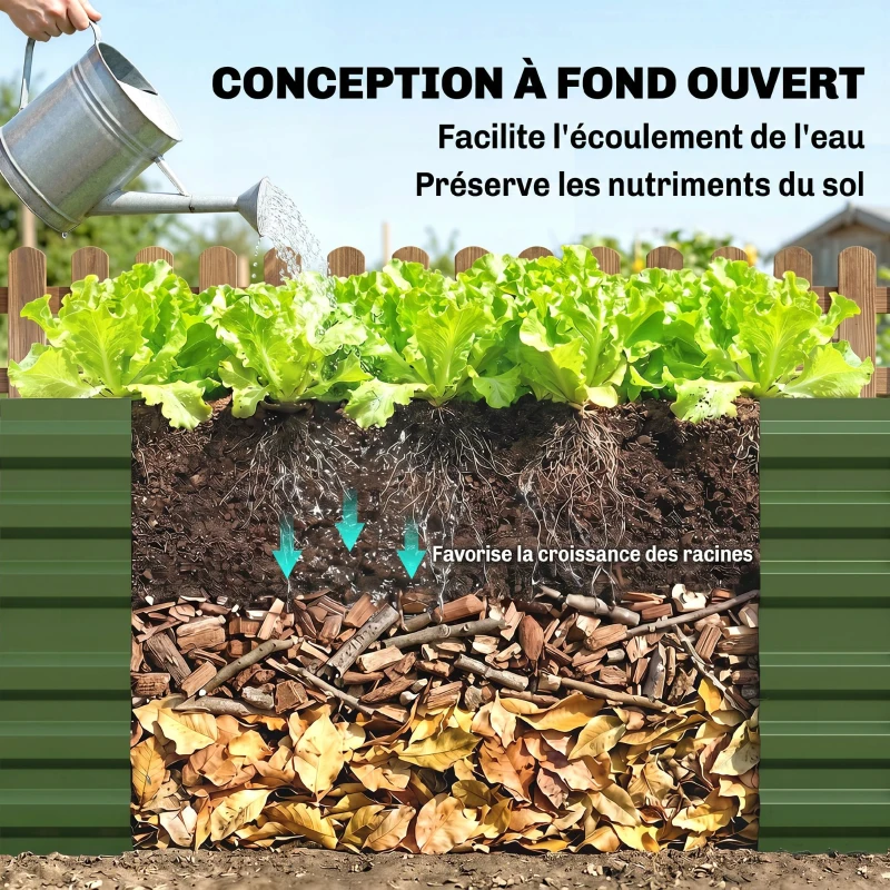 Outsunny Carré potager de jardin rectangulaire tubes de renforcement acier galvanisé 180 x 90 x 59 cm