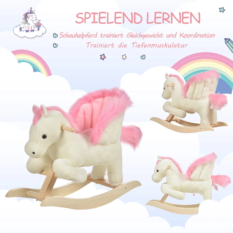 HOMCOM hobbelpaard voor kinderen baby schommeldier paard voor 18-36 maanden wit