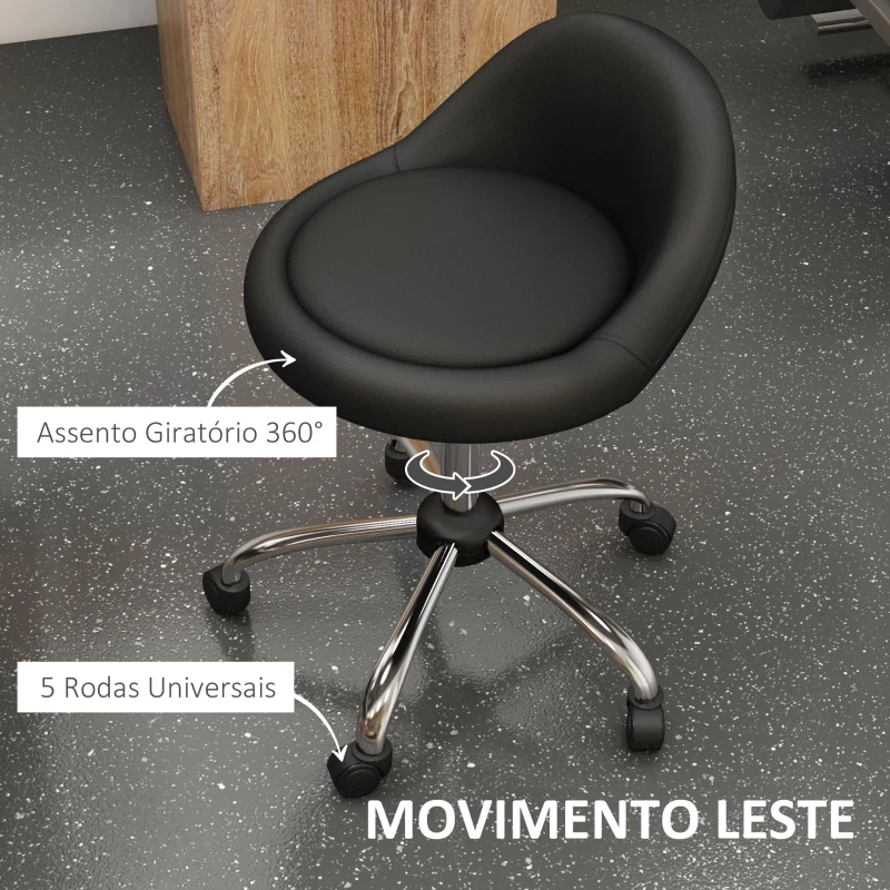 HOMCOM Banco com Rodas Banco Giratório com Altura Ajustável Cosmética Dentista Cabeleireiro Ø50x63-83 cm Preto