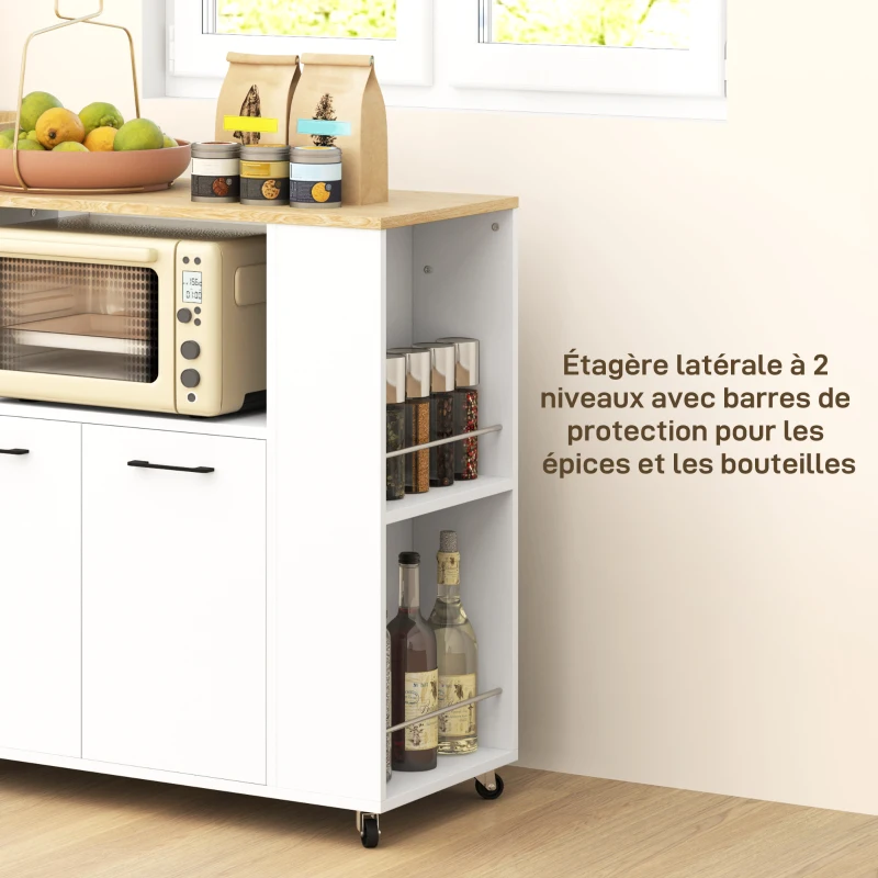 HOMCOM Desserte de cuisine à roulettes, Îlot central cuisine avec plan de travail et étagère réglable, 75x40x80,5cm, blanc