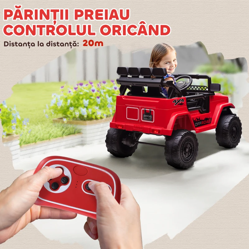 AIYAPLAY Vehicul Off-Road pentru Copii cu Faruri, Claxon, Centură și Telecomandă, din PP și Metal, 99x66x68.5 cm, Roșu