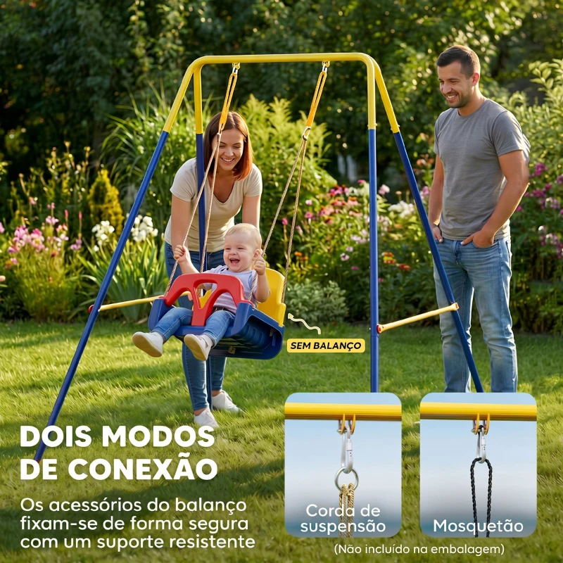 AIYAPLAY Estrutura de Baloiço Infantil Dobrável Estrutura Metálica para 1 Baloiço com 2 Ganchos 4 Estacas 128x155x157 cm Azul