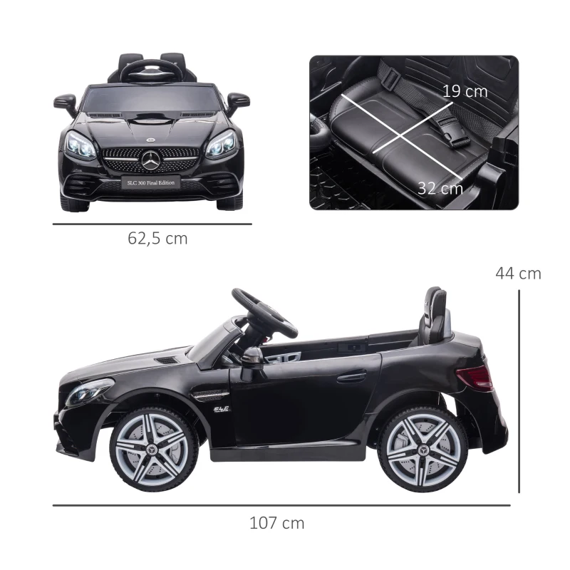 AIYAPLAY Macchina Elettrica per Bambini Licenza Mercedes SLC 300 con Telecomando, in PP e Metallo, 107x62.5x44 cm, Nero