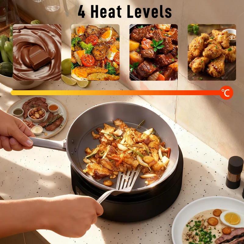 HOMCOM Electric Ceramic Hob with Grill Plate, Multifunctional 36cm Plug in Electric Hob with 4 Heat Levels for All Type Pot