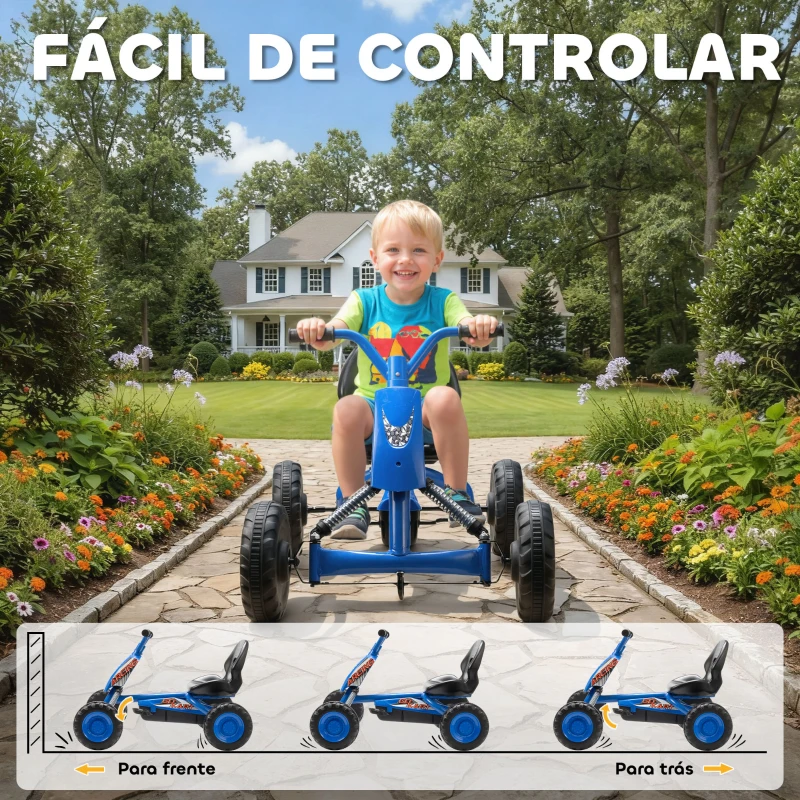 AIYAPLAY Kart a Pedais Go-Kart com Rodas PP Estrutura de Aço Carga 30 kg para Crianças 2-5 Anos 84x54x56 cm Azul
