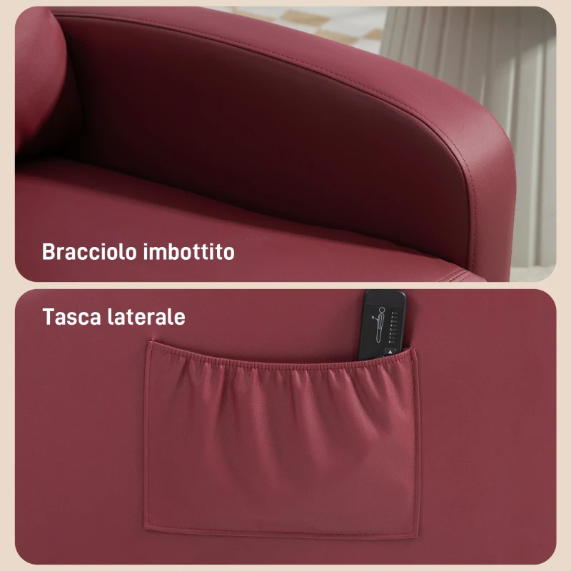 HOMCOM Poltrona Relax Massaggiante con Telecomando e 8 Programmi, Reclinazione e Poggiapiedi, Rosso