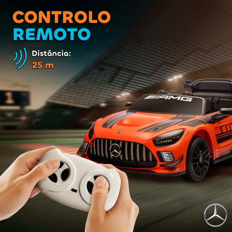 AIYAPLAY Carro Elétrico para Crianças Mercedes-AMG GT3 Evo12V com Controlo Remoto 2,4G e Motor Duplo 115x66x44 cm Laranja