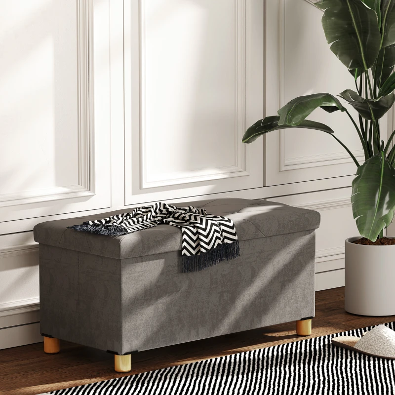 HOMCOM Banc de rangement bout de lit pliable volume 67 L capacité de charge 120 kg avec couvercle 76L x 38l x 38H cm gris