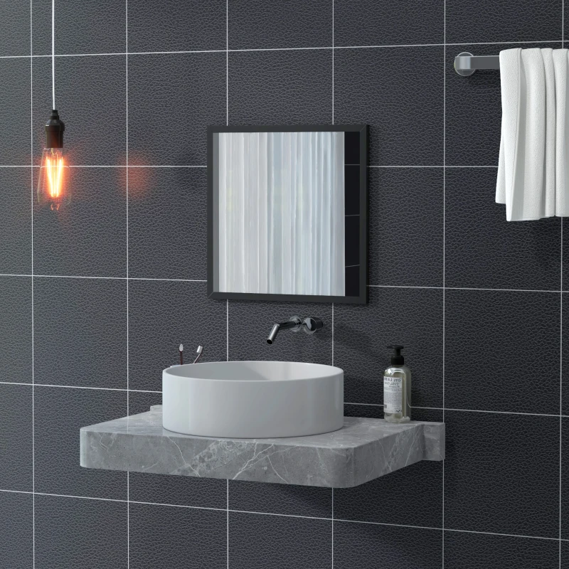 HOMCOM Oglindă de Perete Pătrată din Sticlă și MDF, 50x50 cm, Negru