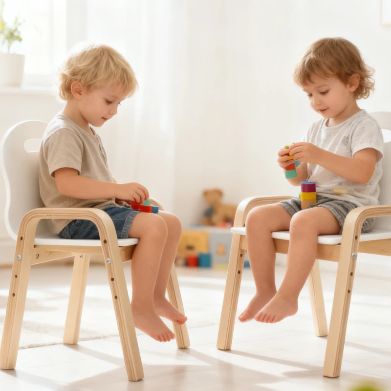AIYAPLAY Holzstuhl-Set für Kinder, rutschfeste Fußpads, 3-9 Jahre, höhenverstellbar, Weiß