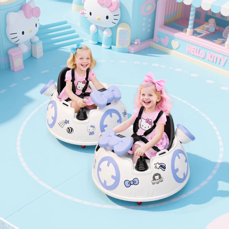 AIYAPLAY Hello Kitty Kids Ride on Bumper Car with Remote Control, Two Joysticks, Music, Lights, Safety Belt, White