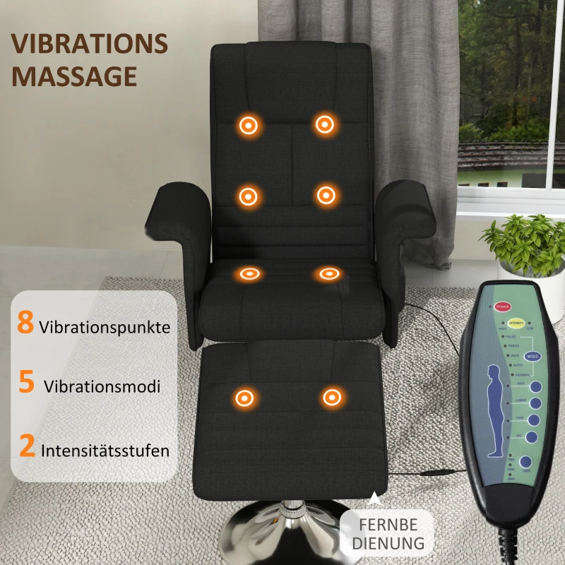 HOMCOM Massagestoel met hocker, verstelbare rugleuning, 78 x 95 x 88 cm, zwart