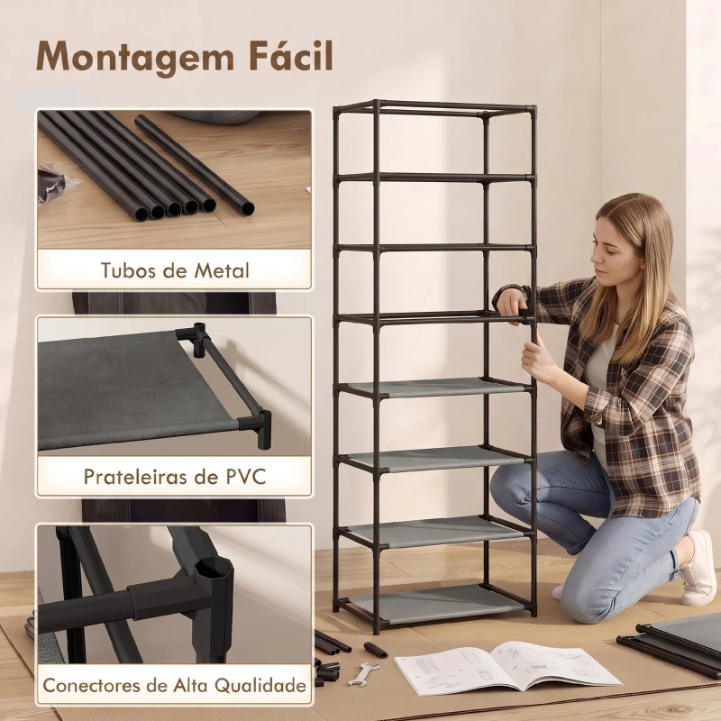HOMCOM Sapateira de 7 Níveis em Aço com Capa em Tecido Não Tecido, 2 Bolsos, para 14-21 Pares, Preto
