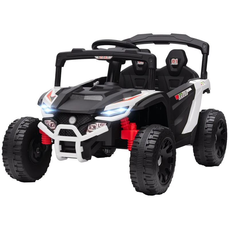 AIYAPLAY Carro Elétrico para Crianças 12V com 2 Motores Suspensão Traseira Faróis e Música 88x57,5x55,5 cm Branco