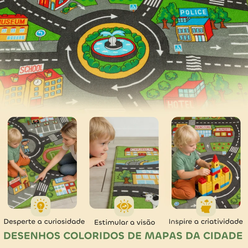AIYAPLAY Tapete Infantil Estrada de Cidade 200x150 cm Tapete Educativo Antiderrapante para Bebés Multicor
