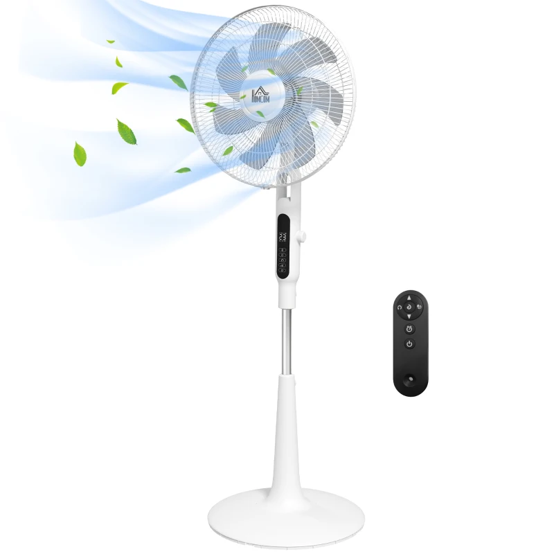 HOMCOM Ventoinha de Pé Ajustável em Altura com 7 Pás 28 Velocidades Oscilação de 75° Temporizador e Repelente de Mosquitos Branco