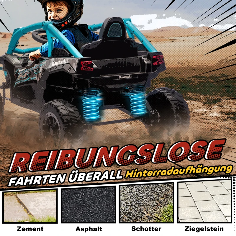 AIYAPLAY 12V Elektrisches Geländefahrzeug für Kinder, Fernbedienung, LED-Lichter, Musik, Hupe, für Kinder von 3-8 Jahren, Blau