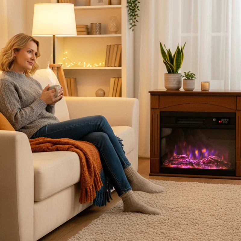 HOMCOM Cheminée électrique 1000W/2000W, fausse cheminée effet flamme 3D à 6 couleurs et 3 luminosités, 68,5x27,5x63cm, marron