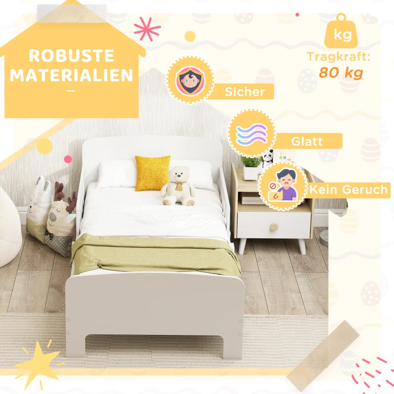 AIYAPLAY Kinderbett mit Sicherheitsschienen, Kleinkinderbett für Kinder im Alter von 3-8 Jahren, MDF, Weiß